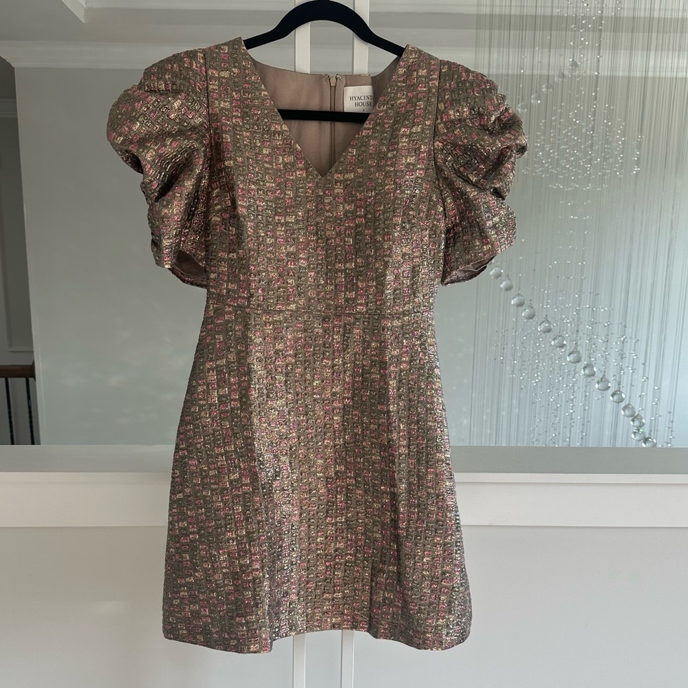 Tuckernuck Hyacinth House Jacquard Metallic Puff Sleeve Dress